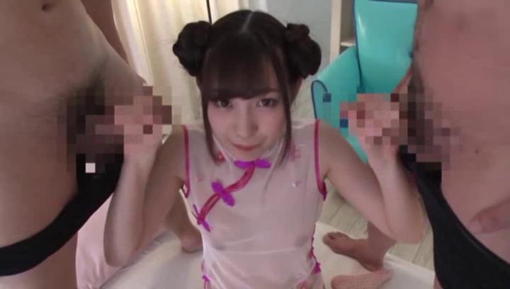 Awesome Glamorous Japanese teen gal Mitani Akari fucked by two lewd guys - 2
