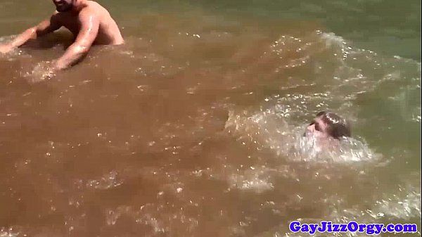 Gay outdoor orgy action after skinnydipping - 1