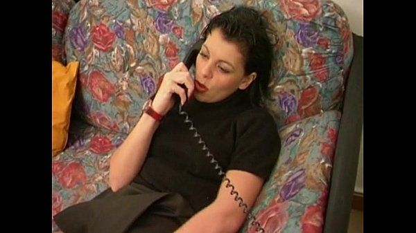 Sex on the phone of a cute brunette at home - 1