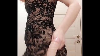 Swallow MILF in Dress Sucks Dildo and Caresses Wet Pussy in the Restroom Italiana